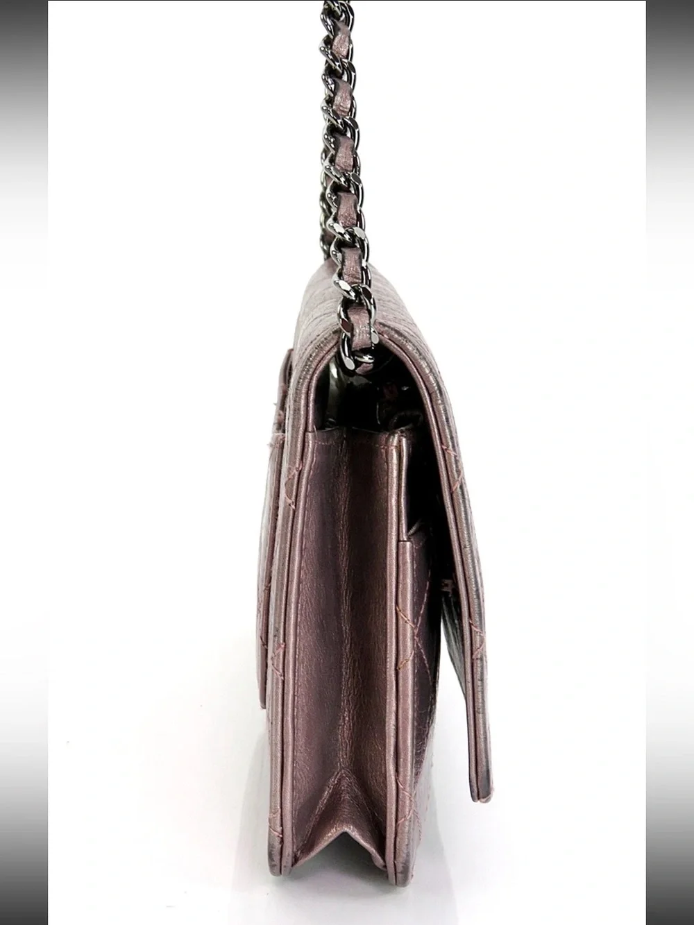 CHANEL Quilted Metallic Rose Pink Chain Crossbody Bag